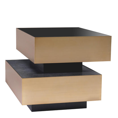 Eichholtz Shelton Side Table, Brushed Brass, Black Glass, Charcoal Gray, 18.9"H (114434 YV0J041UT8)