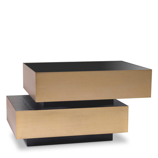 Eichholtz Shelton Side Table, Brushed Brass, Black Glass, Charcoal Gray, 18.9"H (114434 YV0J041UT8)