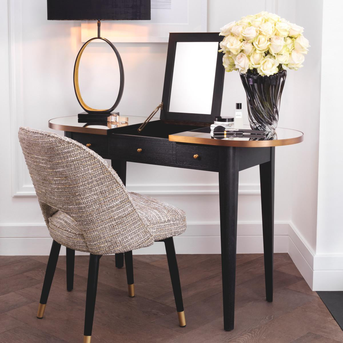 Eichholtz Toulouse Console, Charcoal Gray, Brushed Brass, Mirror Glass, 49.61"W (114436 YV0J03YXZP)