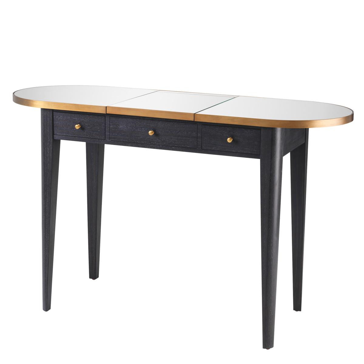 Eichholtz Toulouse Console, Charcoal Gray, Brushed Brass, Mirror Glass, 49.61"W (114436 YV0J03YXZP)