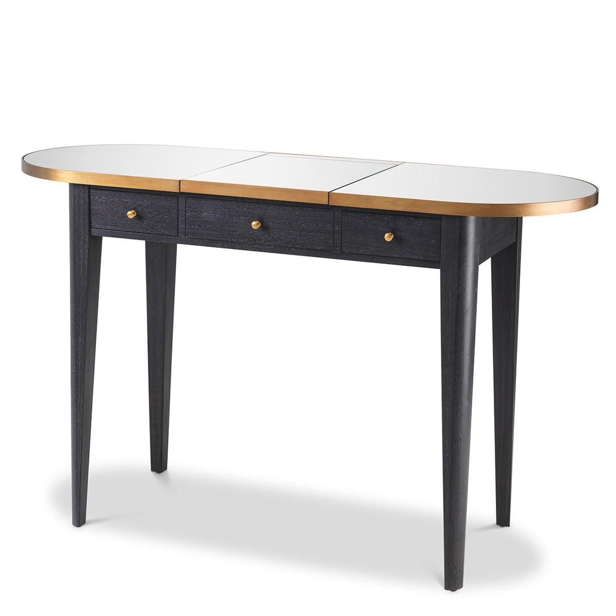 Eichholtz Toulouse Console, Charcoal Gray, Brushed Brass, Mirror Glass, 49.61"W (114436 YV0J03YXZP)