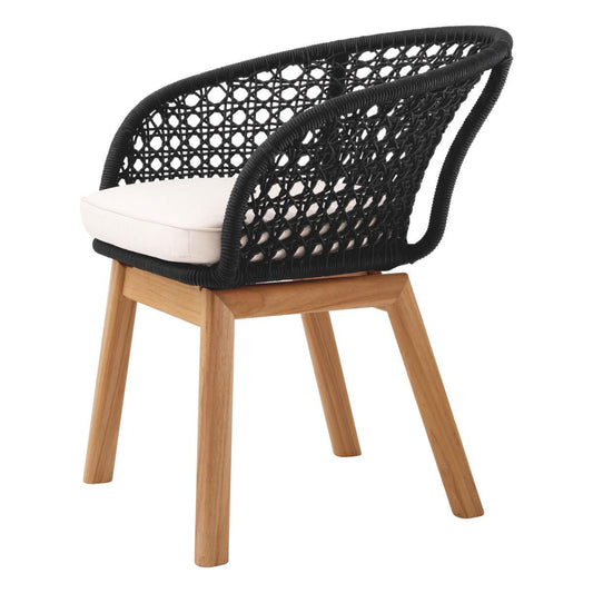 Eichholtz Trinity Outdoor Dining Chair, Natural Teak, Black Rope, White Cushion, 25.2"W (117470 YV0J041RRP)