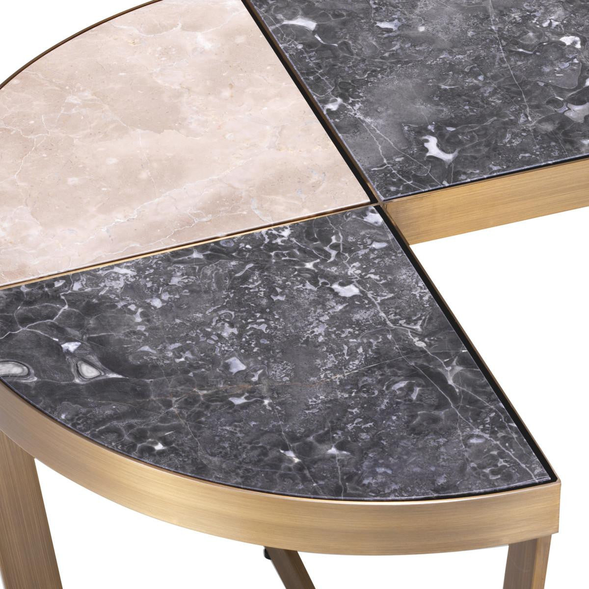 Eichholtz Turino Side Table, Brushed Brass, Gray, Beige, 19.88"H (114352 YV0J041UTG)