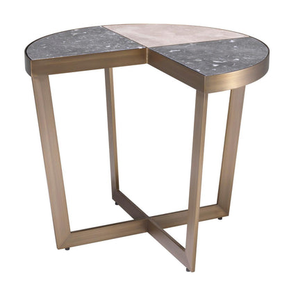 Eichholtz Turino Side Table, Brushed Brass, Gray, Beige, 19.88"H (114352 YV0J041UTG)
