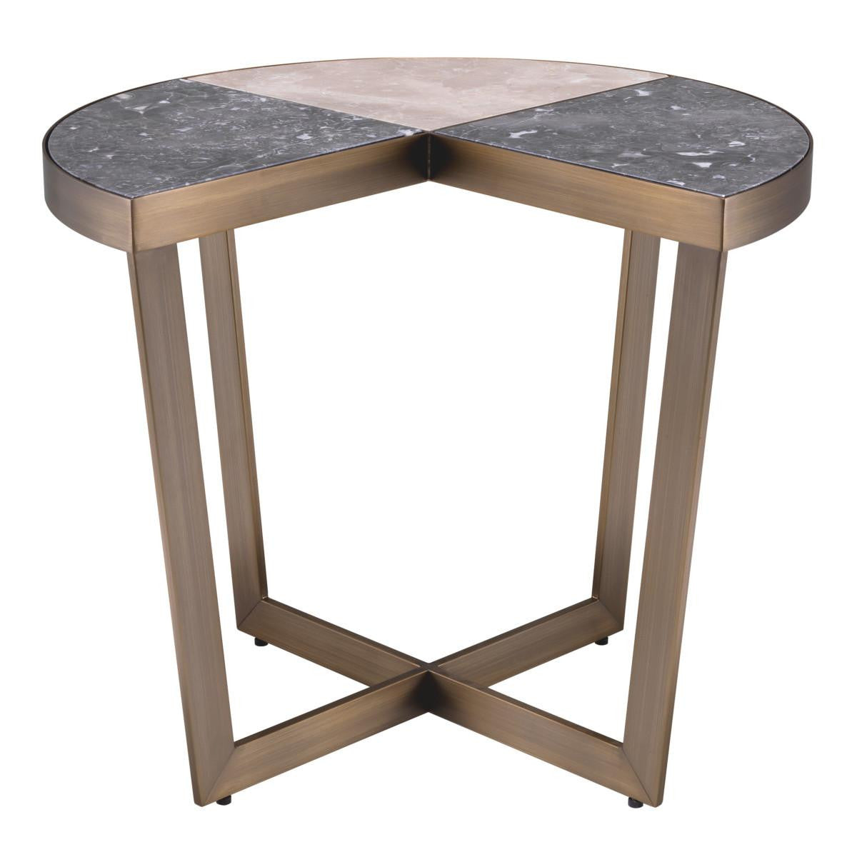 Eichholtz Turino Side Table, Brushed Brass, Gray, Beige, 19.88"H (114352 YV0J041UTG)
