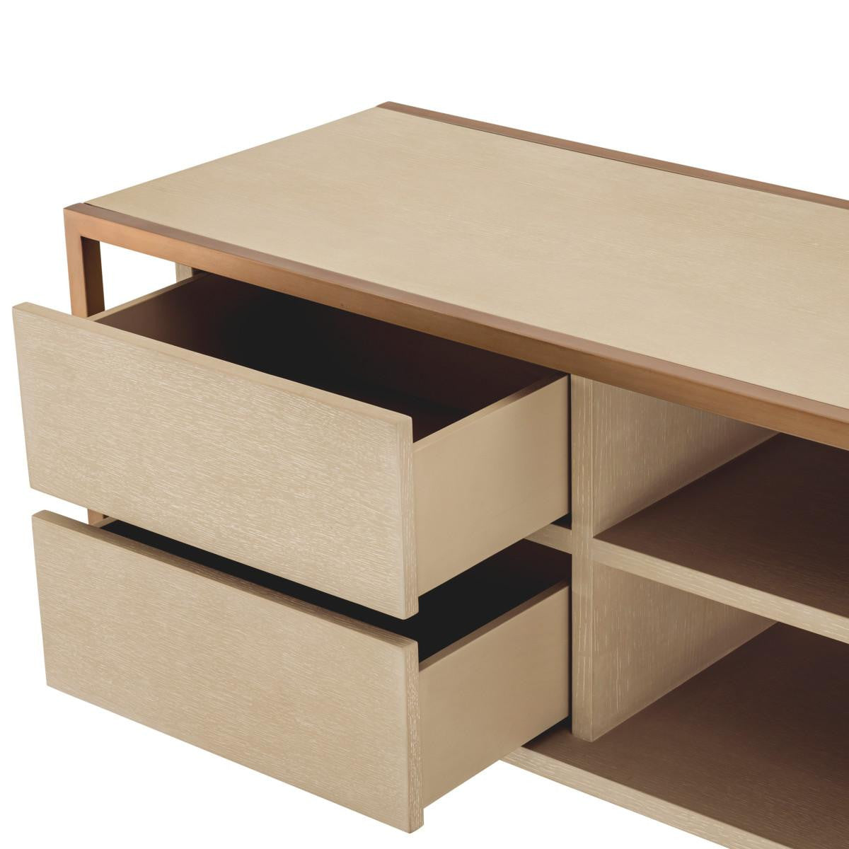 Eichholtz Wilmot Television Cabinet, Washed Oak, Brushed Brass, 86.61"W (115100 YV0J041XMM)