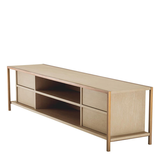 Eichholtz Wilmot Television Cabinet, Washed Oak, Brushed Brass, 86.61"W (115100 YV0J041XMM)