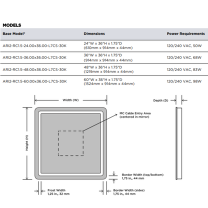 Electric Mirror Aria Lighted Mirror, Forward-Phase Dimming Techn Clear