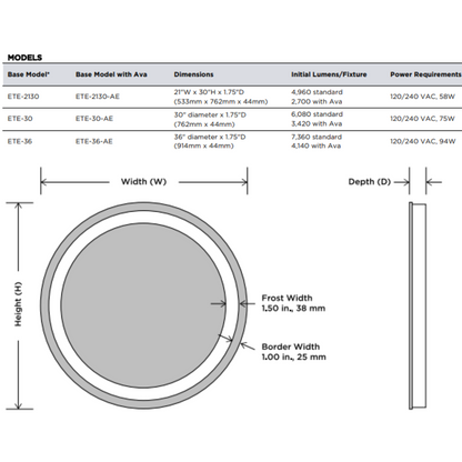 Electric Mirror Eternity Lighted Mirror, Ava Technology, Integrated LED, Clear, 30"H x 21"W x 1.75"D (ETE-2130-AE YUU6011X5E)