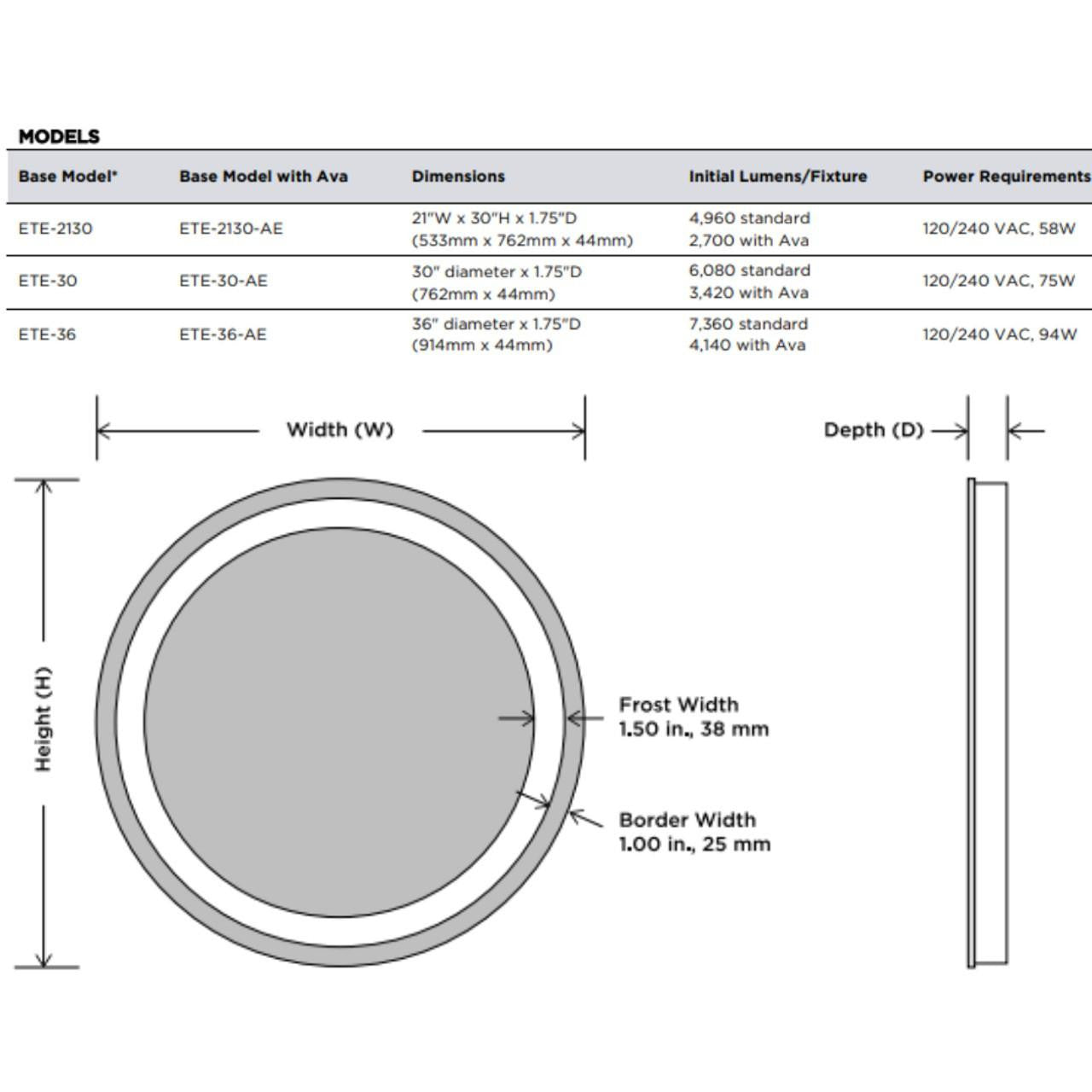 Electric Mirror Eternity Lighted Mirror, Forward-Phase Dimming Technology, Integrated LED, Clear, 30"H x 21"W x 1.75"D (ETE-2130 YUU6011X5A)