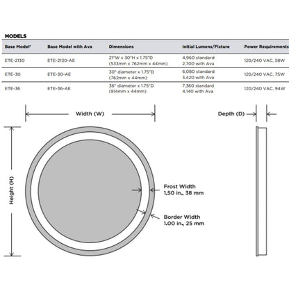 Electric Mirror Eternity Lighted Mirror, Forward-Phase Dimming Technology, Integrated LED, Clear, 30"H x 21"W x 1.75"D (ETE-2130 YUU6011X5A)