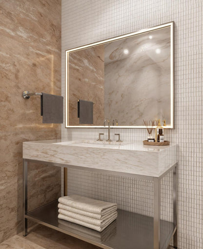 Electric Mirror Radiance Lighted Mirror, Integrated LED, Clear,  Clear, Etched Chrome