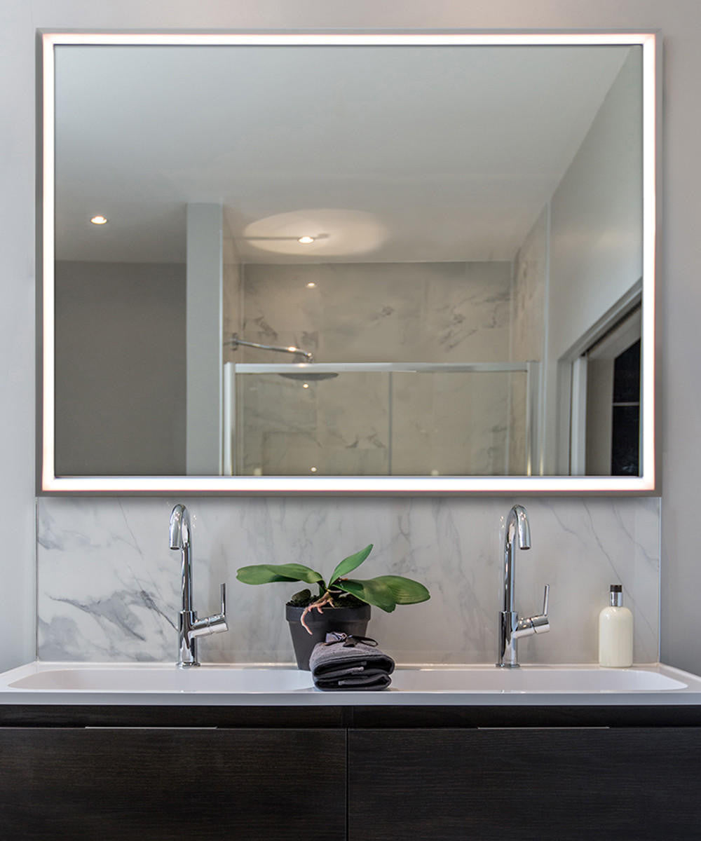 Radiance Lighted Mirror, Integrated LED, Clear, Etched Chrome Frame, 36"H x 48"W x 2"D (RAD3-4836-CH04 YUU6011Y31)