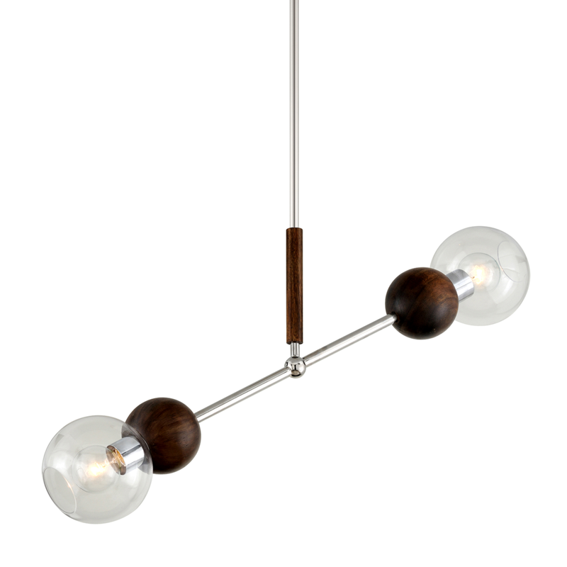 Troy Arlo Linear Pendant Polished Stainless Steel, Natural Acacia