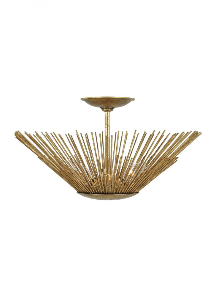 Visual Comfort Studio Helios 3 Light Large Semi Flush Mount Antique Gild