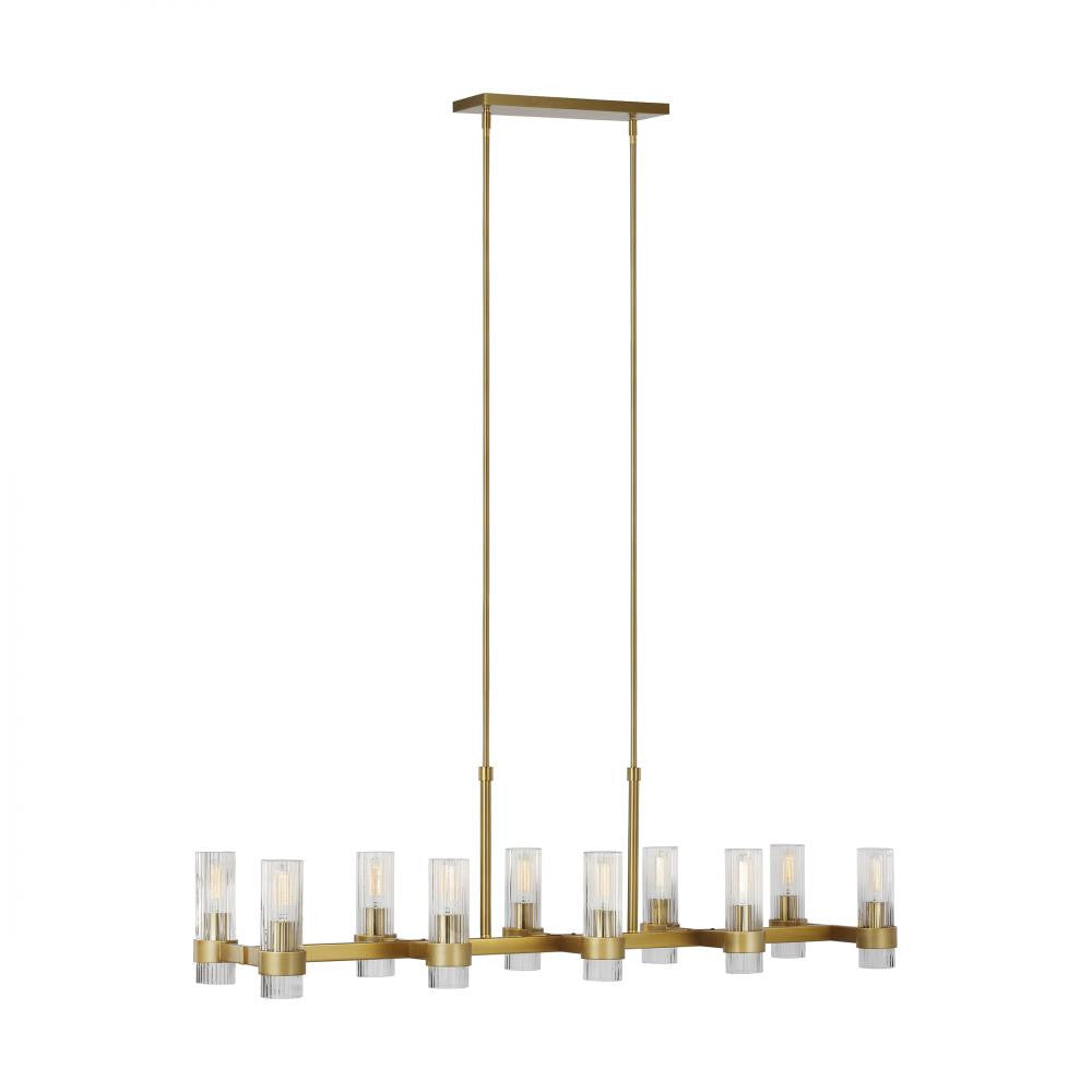 Visual Comfort Studio Geneva 10 Light Linear Chandelier Burnished Brass