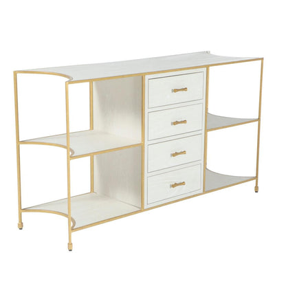 Gabby Jeanelle Storage Console Cerused White, Stained Gold