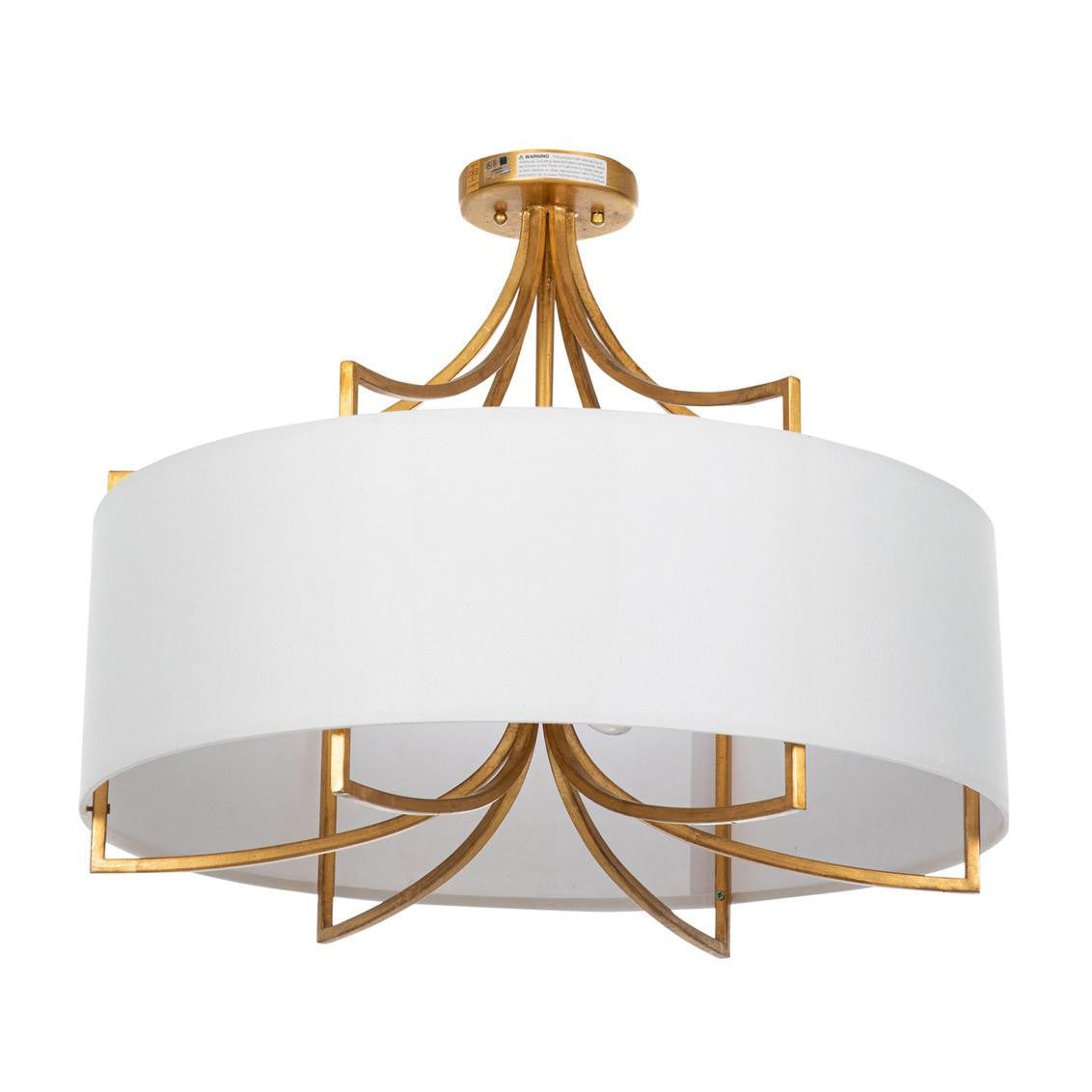 Gabby Lacey Semi-Flush Mount Feather White Linen, Vintage Gold