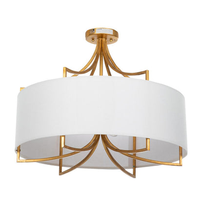 Gabby Lacey Semi-Flush Mount Feather White Linen, Vintage Gold