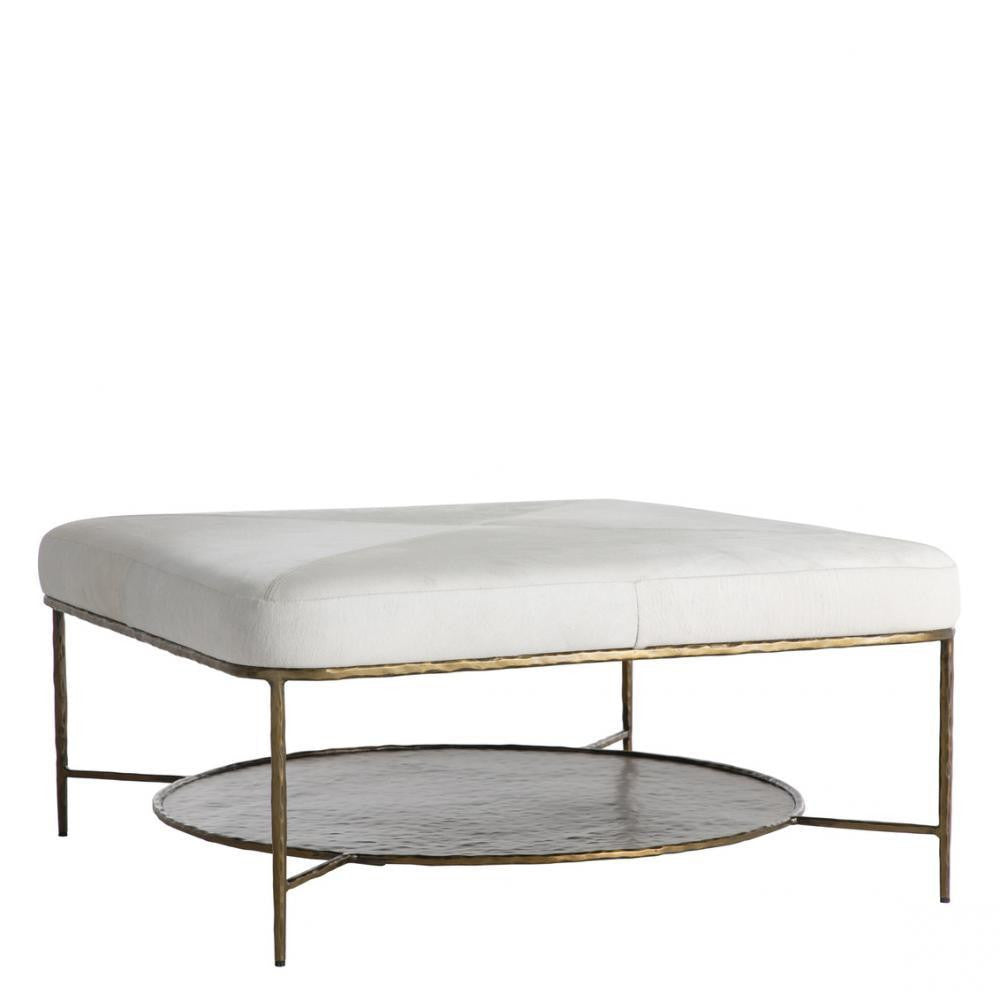 Gabby Laurie Ottoman Antique Aged Brass, Natural Ivory Hide