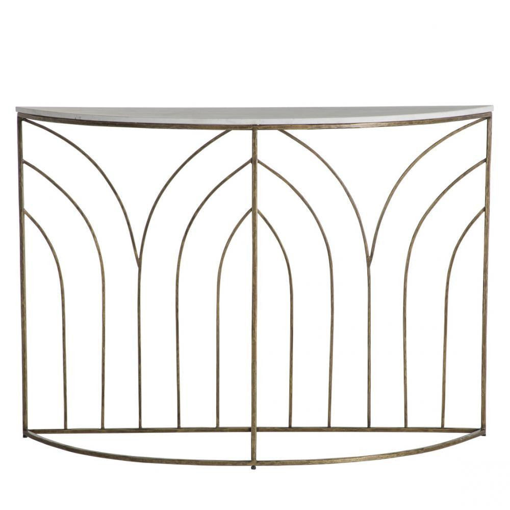 Gabby Valera Console Table Antique Aged Brass, White Banswara Marble