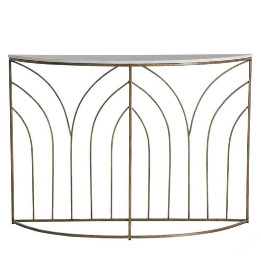 Gabby Valera Console Table Antique Aged Brass, White Banswara Marble