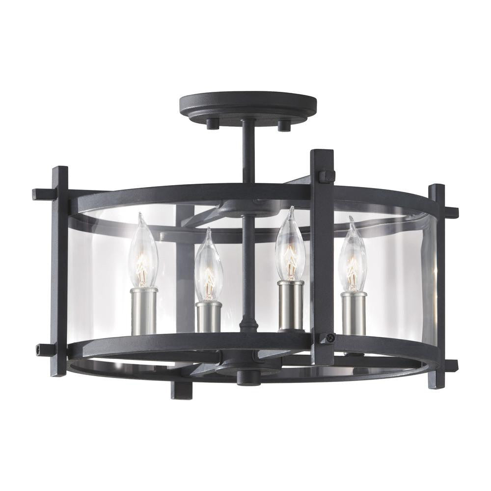 Generation Lighting Ethan Semi-Flush Mount Antique Forged Iron / Brushed Steel