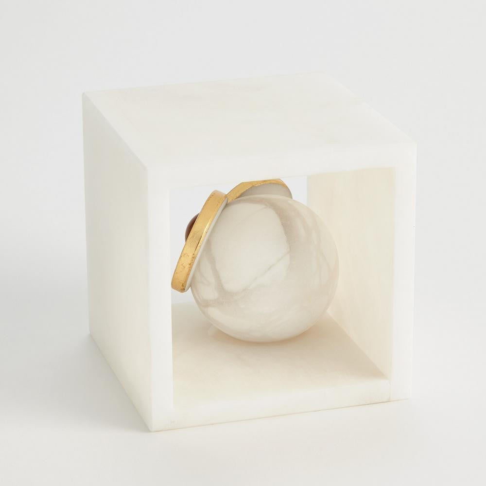 Global Views Alabaster Big Eyed Owl in Cube Small Sculpture