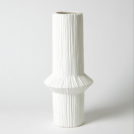 Global Views Ascending Ring Low Matte White Vase