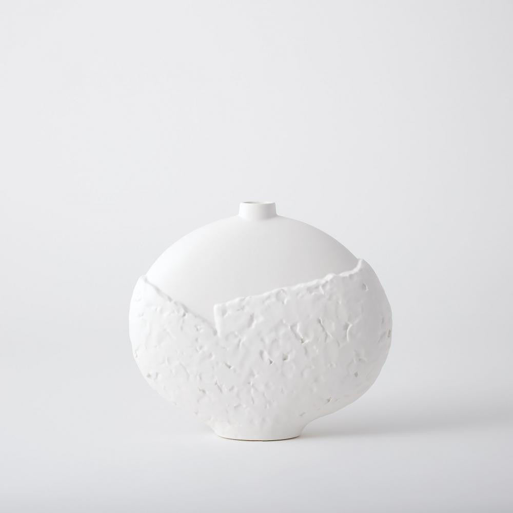 Global Views Asymmetrical Stipple Large Matte White Vase