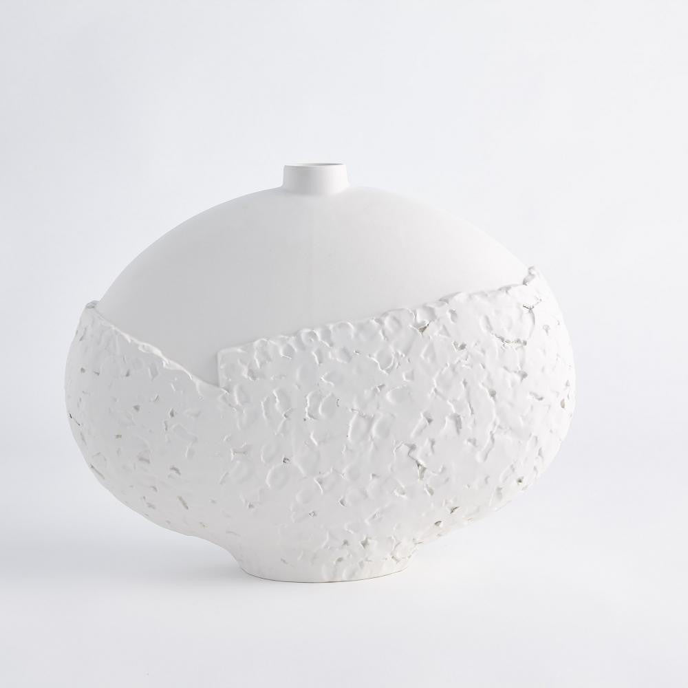 Global Views Asymmetrical Stipple Large Matte White Vase
