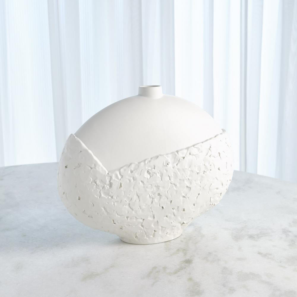 Global Views Asymmetrical Stipple Large Matte White Vase