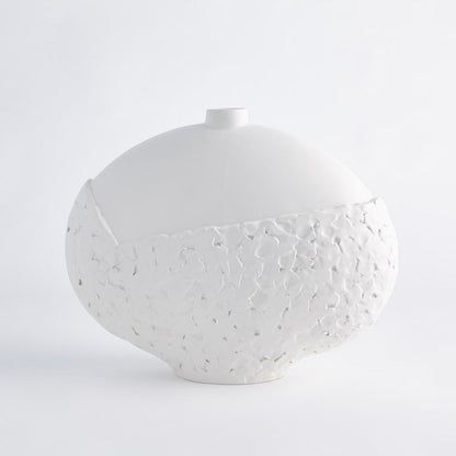 Global Views Asymmetrical Stipple Large Matte White Vase