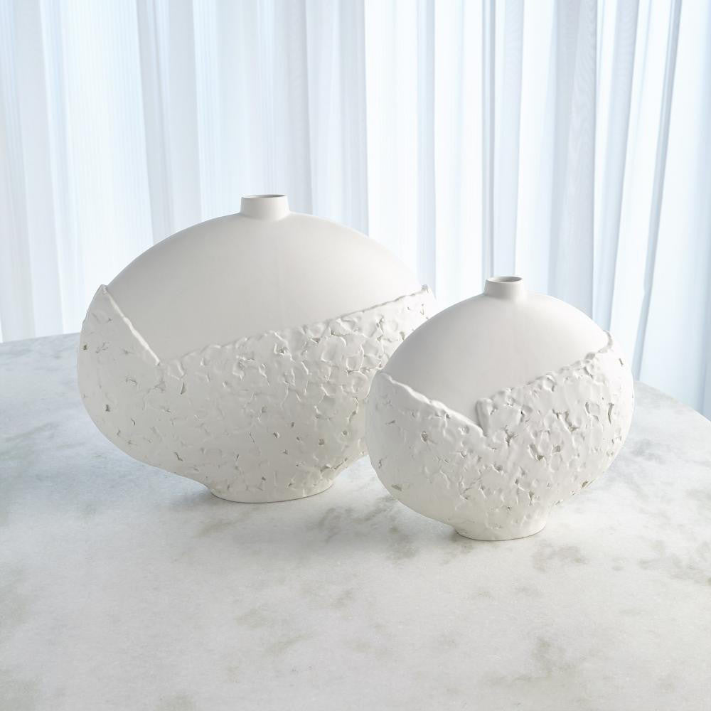 Global Views Asymmetrical Stipple Large Matte White Vase