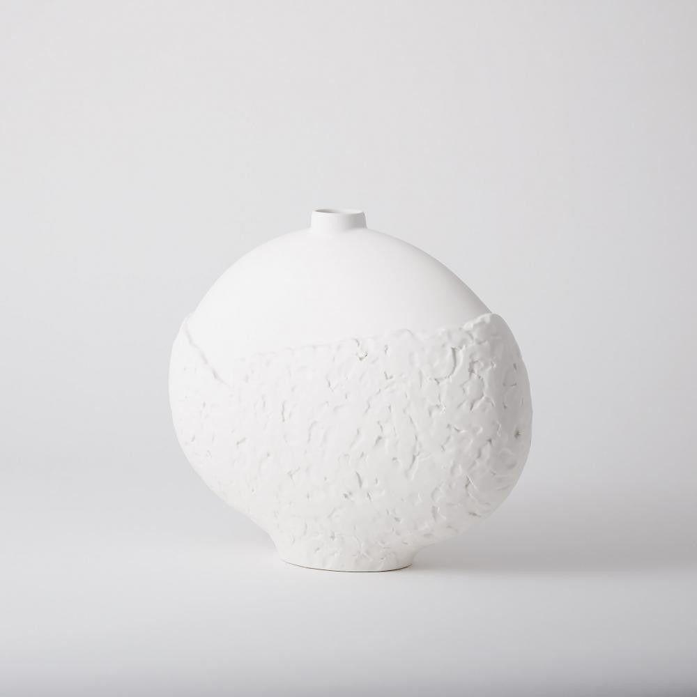 Global Views Asymmetrical Stipple Small Matte White Vase