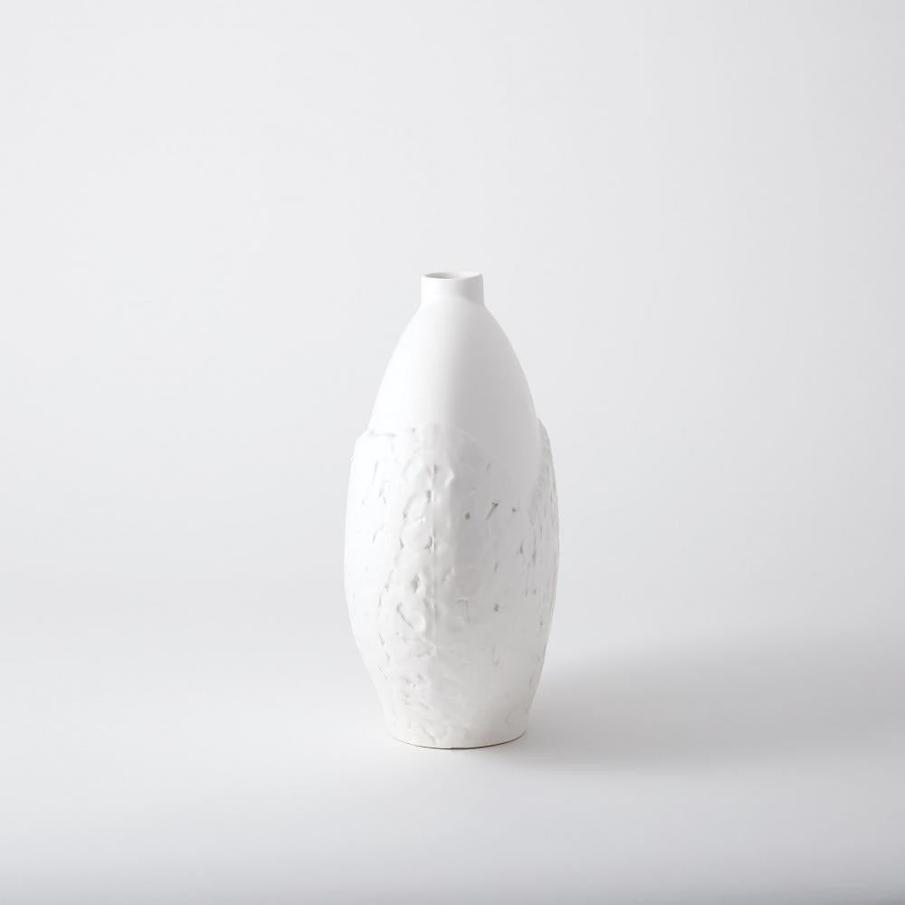 Global Views Asymmetrical Stipple Small Matte White Vase