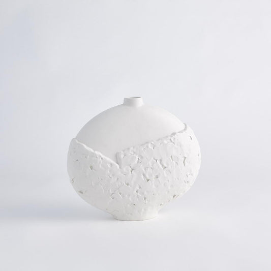 Global Views Asymmetrical Stipple Small Matte White Vase