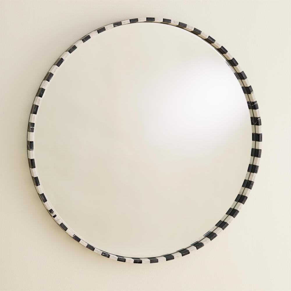 Global Views Black/White Marble Round Mirror