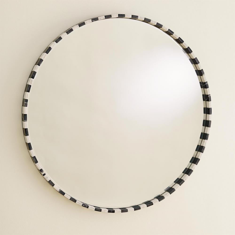Global Views Black/White Marble Round Mirror