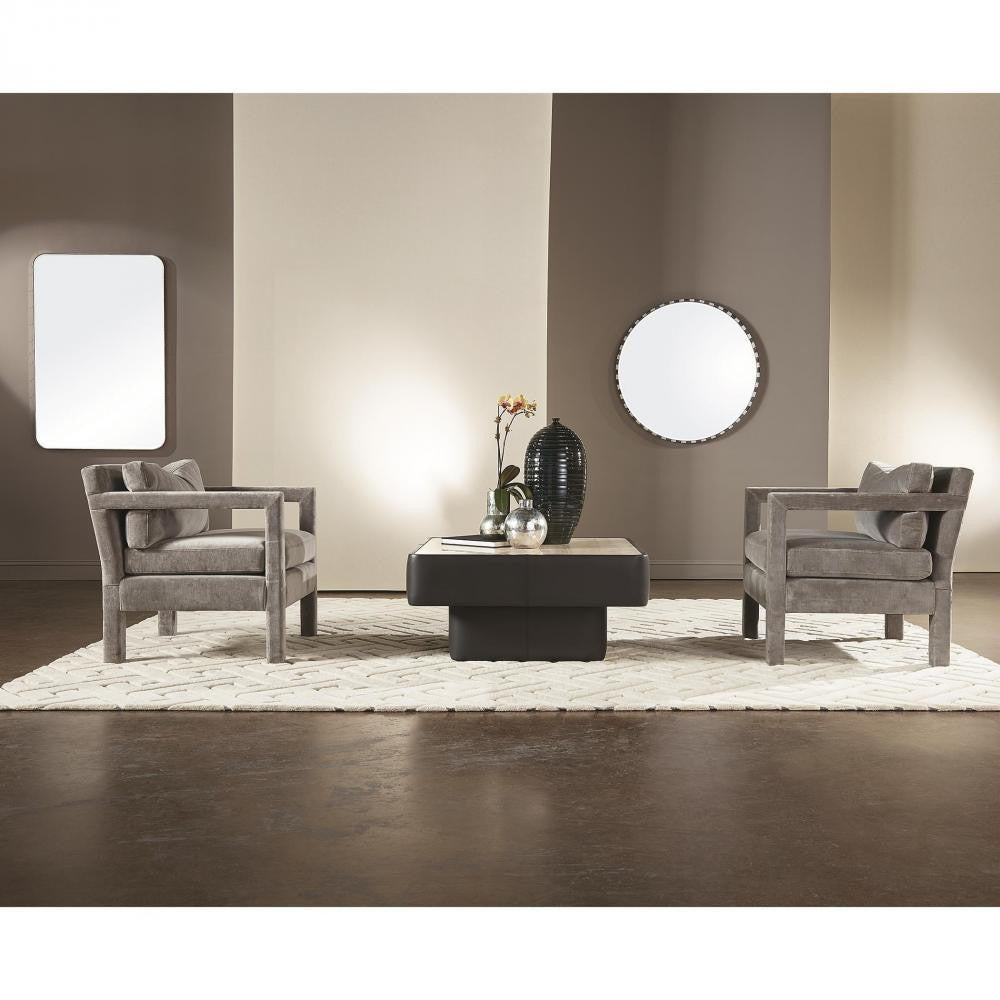 Global Views Black/White Marble Round Mirror