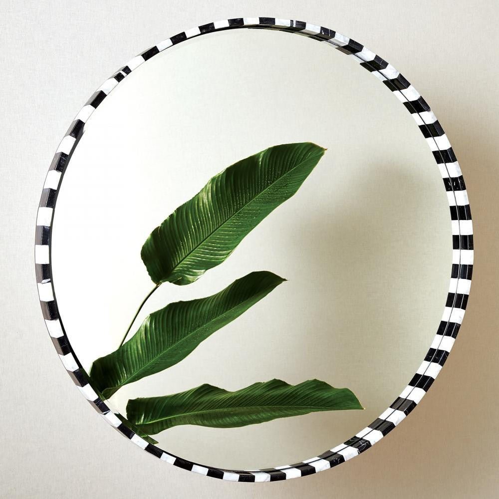Global Views Black/White Marble Round Mirror