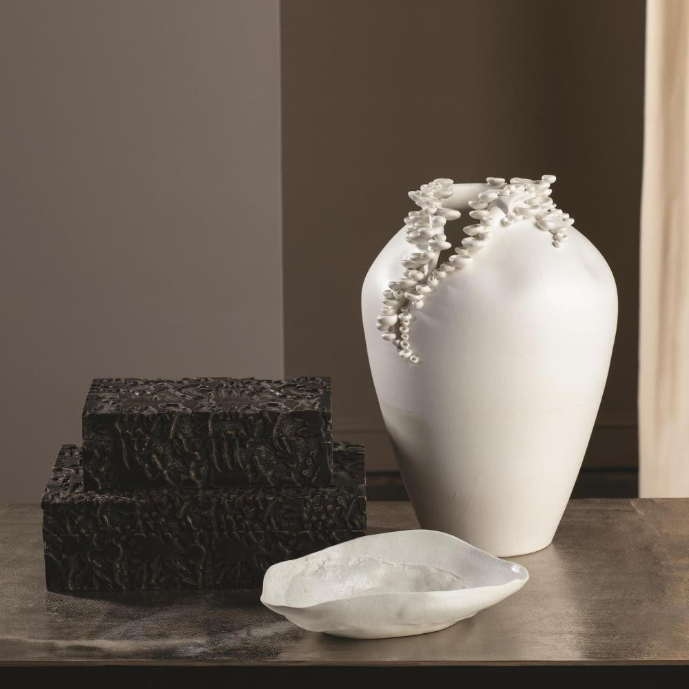 Global Views Cascading Reef Tall White Vase