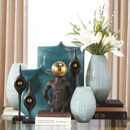 Global Views Cased Glass Grid Small Blue Vase