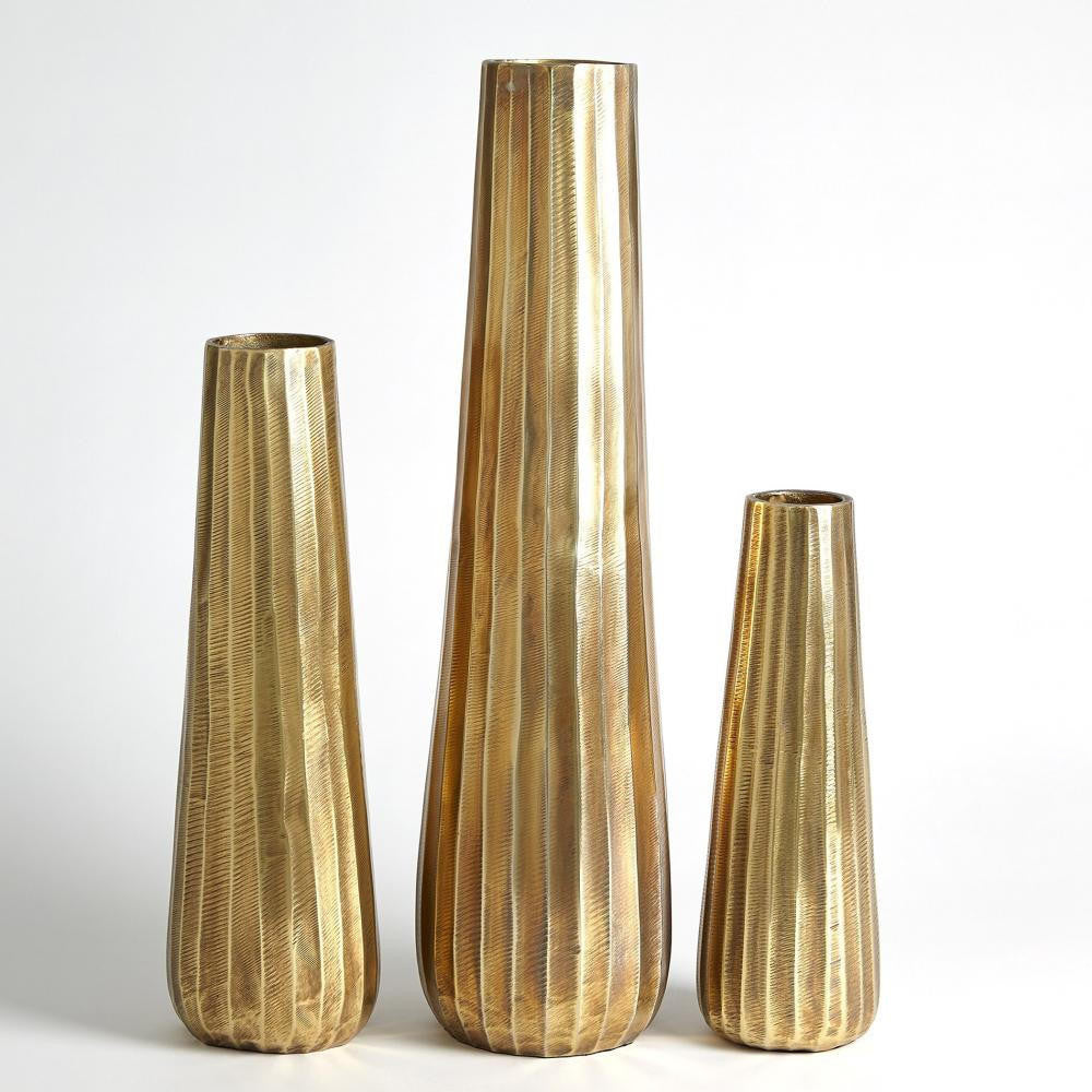 Global Views Chased Round Large Antique Brass Vase