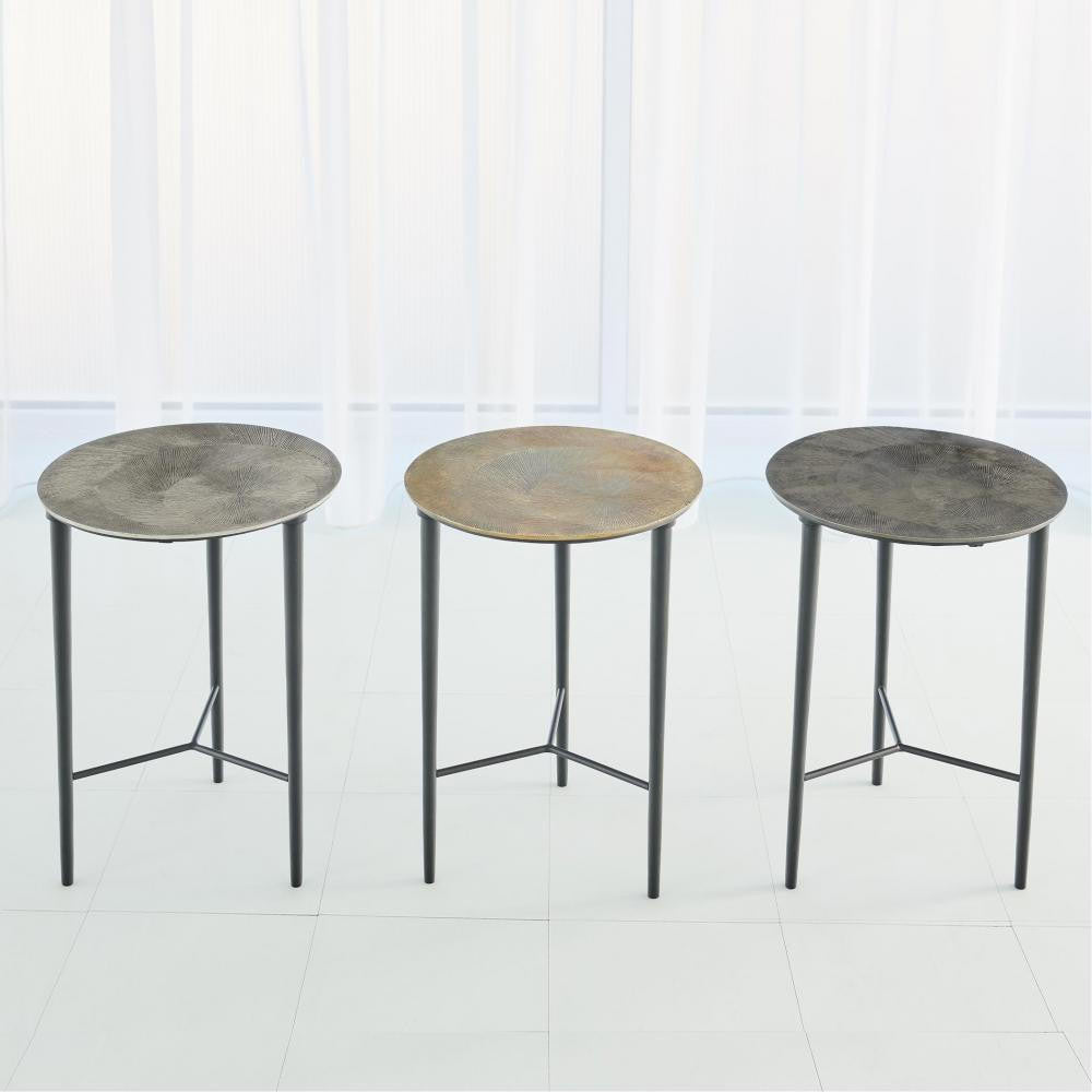 Global Views Circle Etched Antique Brass Accent Table