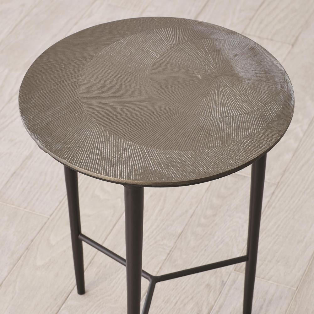 Global Views Circle Etched Black Nickel Accent Table