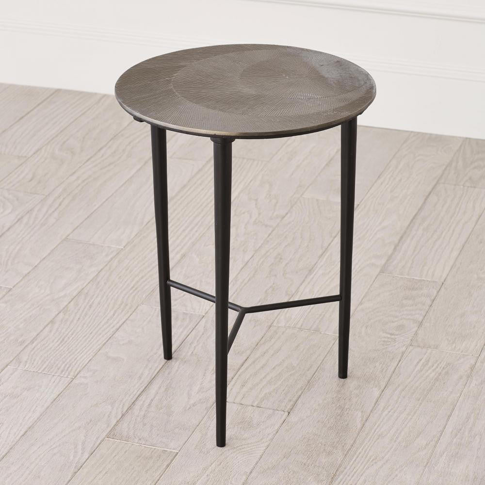 Global Views Circle Etched Black Nickel Accent Table