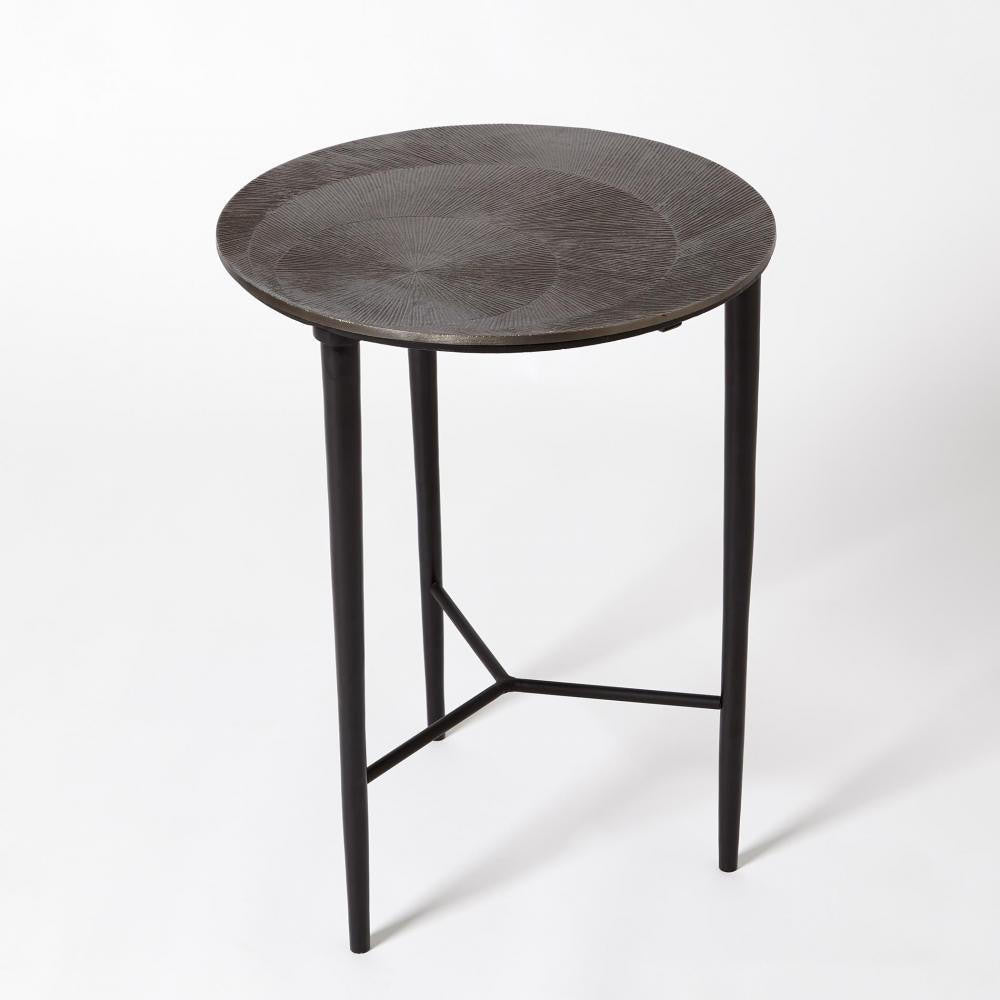 Global Views Circle Etched Black Nickel Accent Table