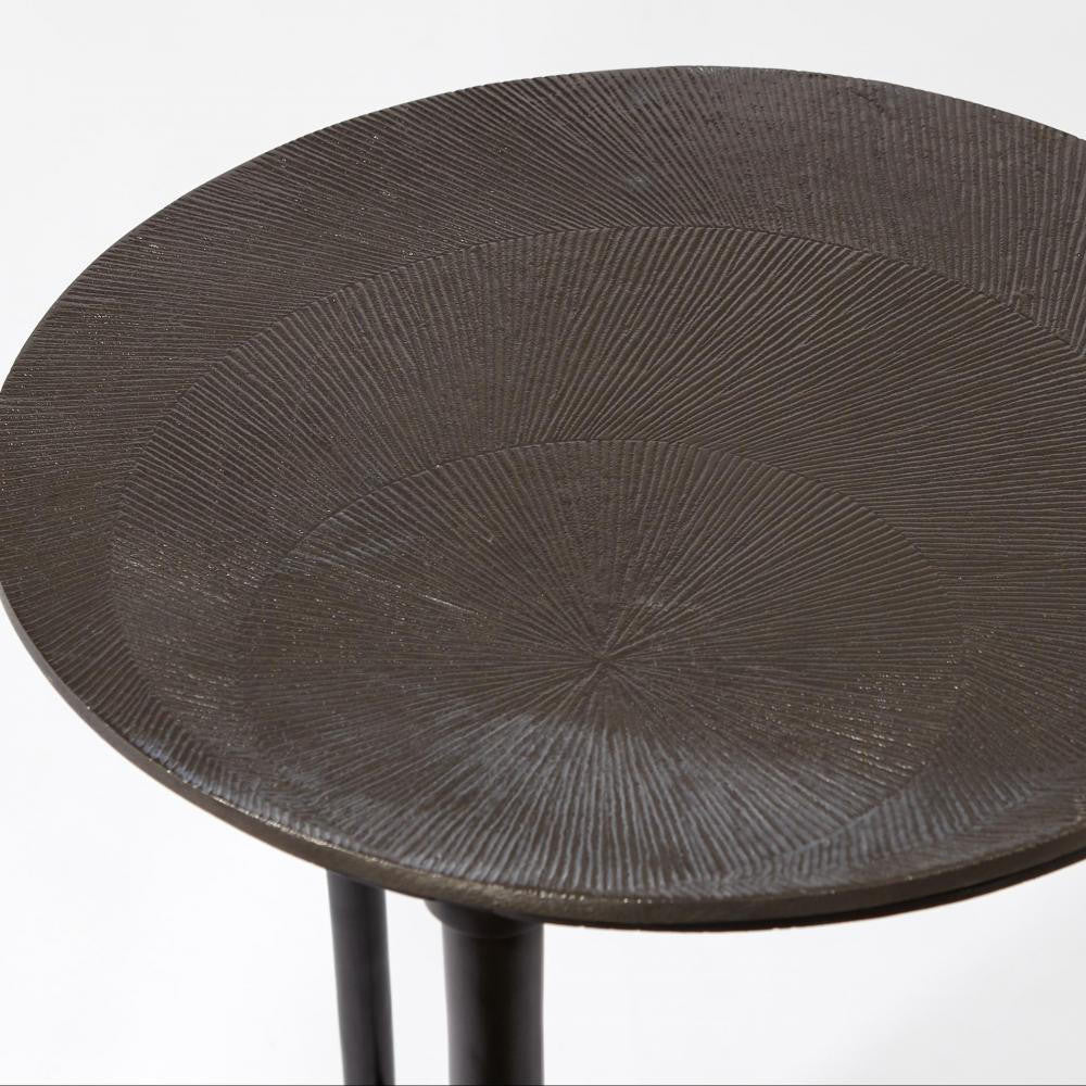 Global Views Circle Etched Black Nickel Accent Table
