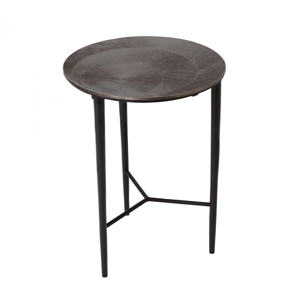 Global Views Circle Etched Black Nickel Accent Table